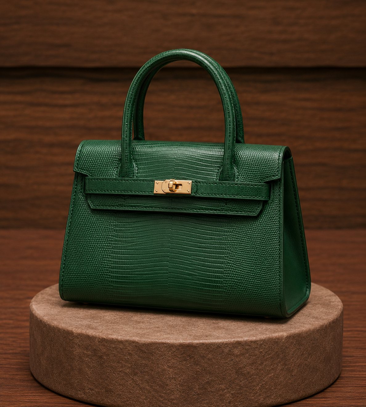 Emerald green croco-embossed leather satchel bag with gold hardware