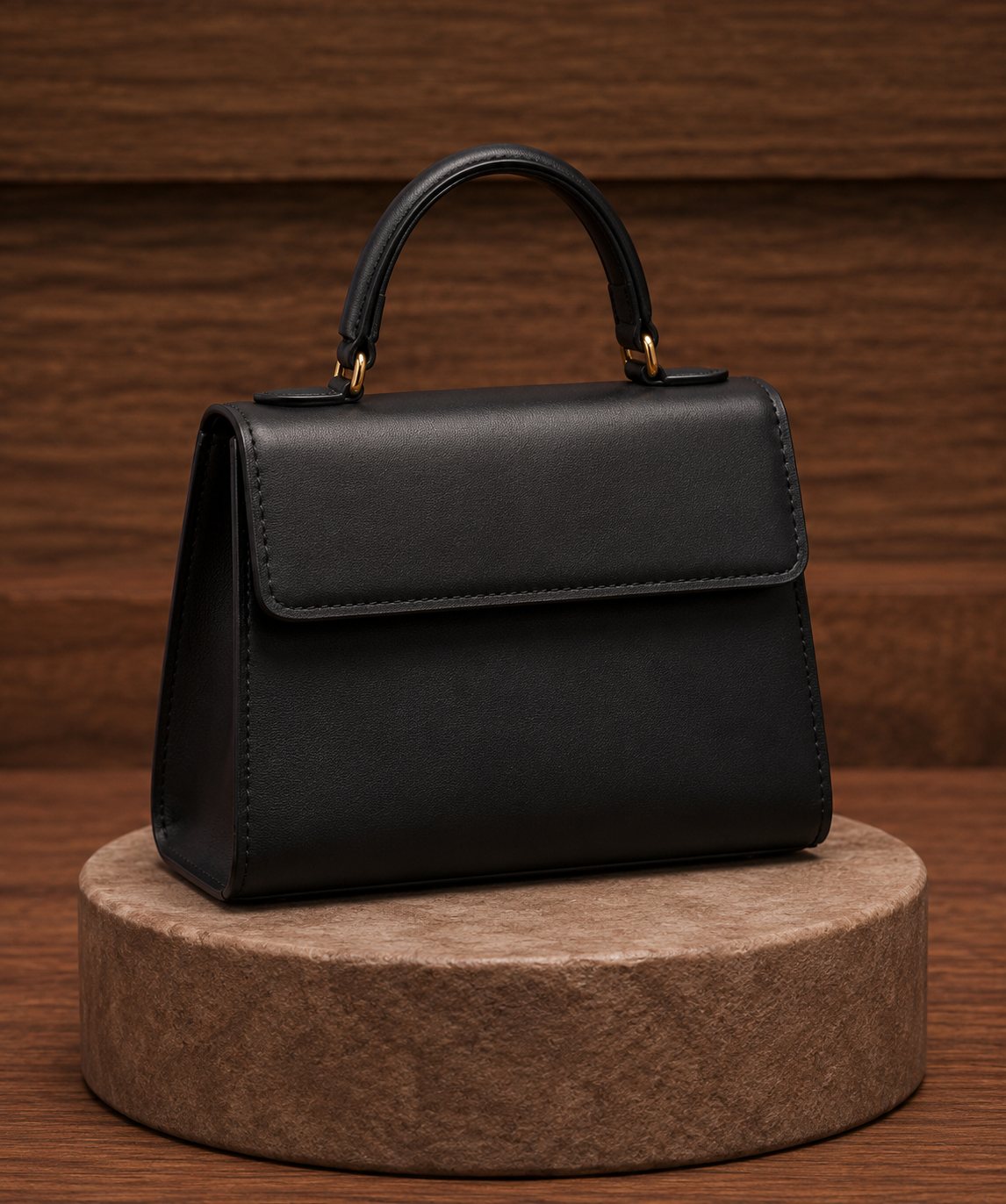 Structured Leather Top-Handle Handbag