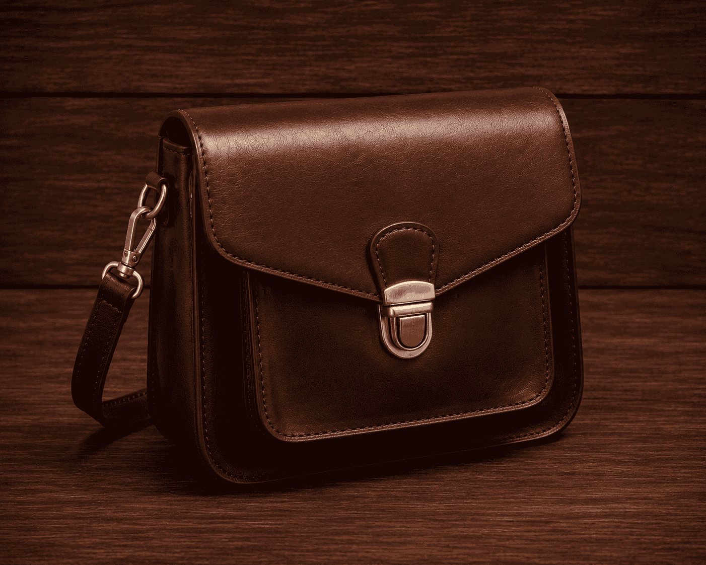 Burgundy leather flap messenger bag with gold push lock closure